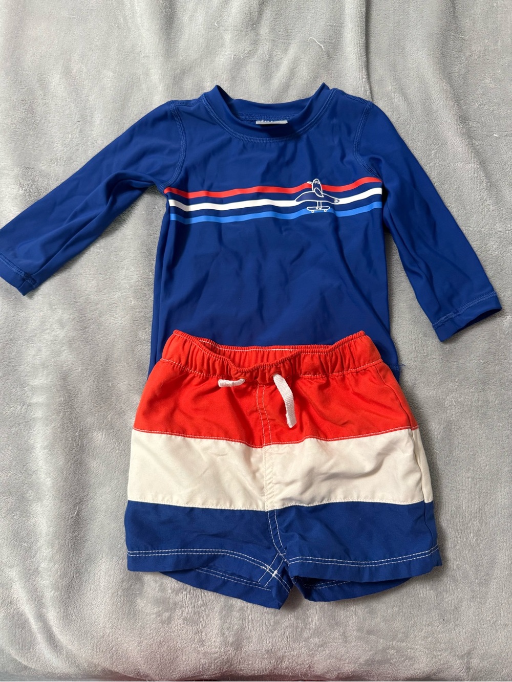 Hanna Andersson Red, White, and Blue Kids Rashguard Swim Set 12-18 Mo